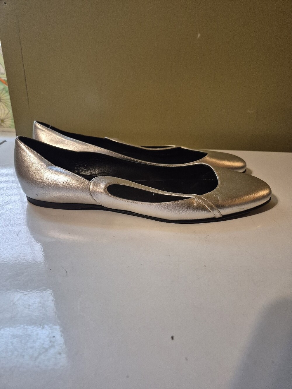 Pierre Hardy Metallic Leather Silver Flat Shoes 41